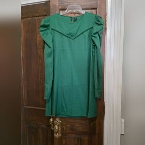 SHEIN Green Long Sleeve Puff Shoulder Dress